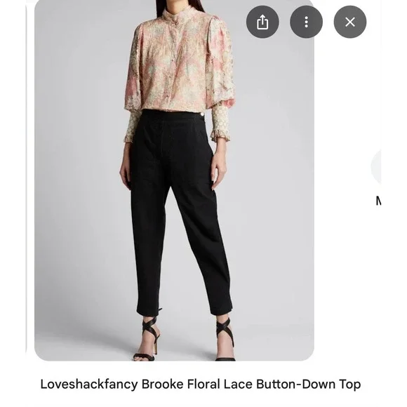 LoveShackFancy Brooke Floral lace Blouse‎ button down Cuff Long Sleeve Top XS